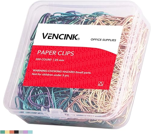 300 Pieces Multicolor Cute Paper Clips, Smooth Stainless Steel Drop-Shaped Colorful Wire Small Paperclips for Office Supplies Girls Kids School Students Paper Document Organizing by VENCINK
