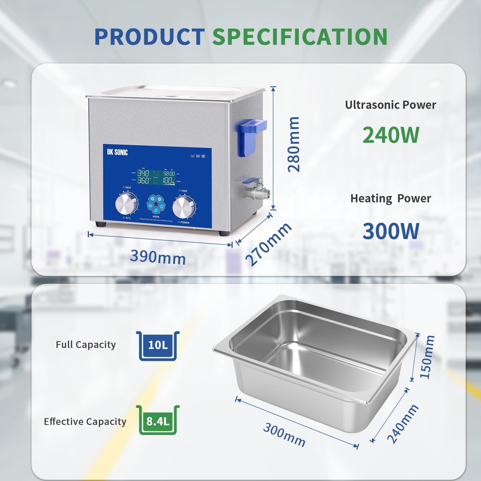 DK SONIC Myjka ultradźwiękowa 10 l, 240 W, komercyjna myjka ultradźwiękowa z inteligentnym mechanicznym programatorem czasowym, ogrzewaniem i koszem, wiele funkcji do gaźników, silników motocyklowych