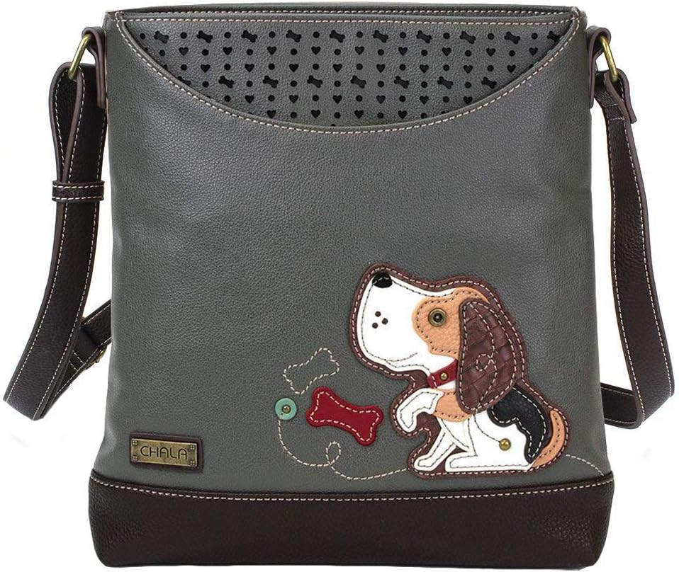 Chala Group Chala Handbags Dog Sweet Messenger Bag Purse, Dog Mom Dog Lover, Gray
