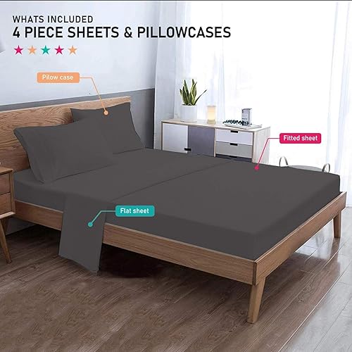 Miniatura 2 de California Cotton Club Juego de sábanas y fundas de almohada cómodas de 600 hilos, algodón puro, suave, ligero, calidad de lujo, 2 piezas y fundas