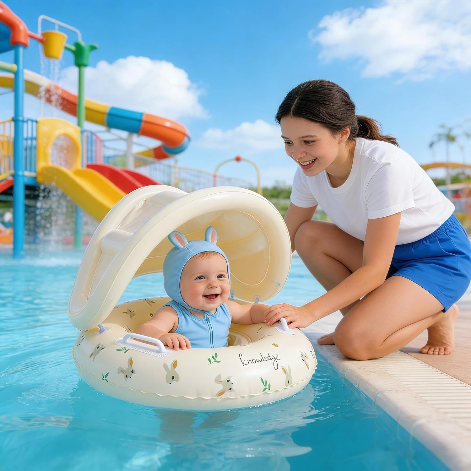 Inflatable Swim Ring for Children with Awning, Water Play Accessories | Inflatable Float with Canopy, for Bath, Beach, Summer Holidays