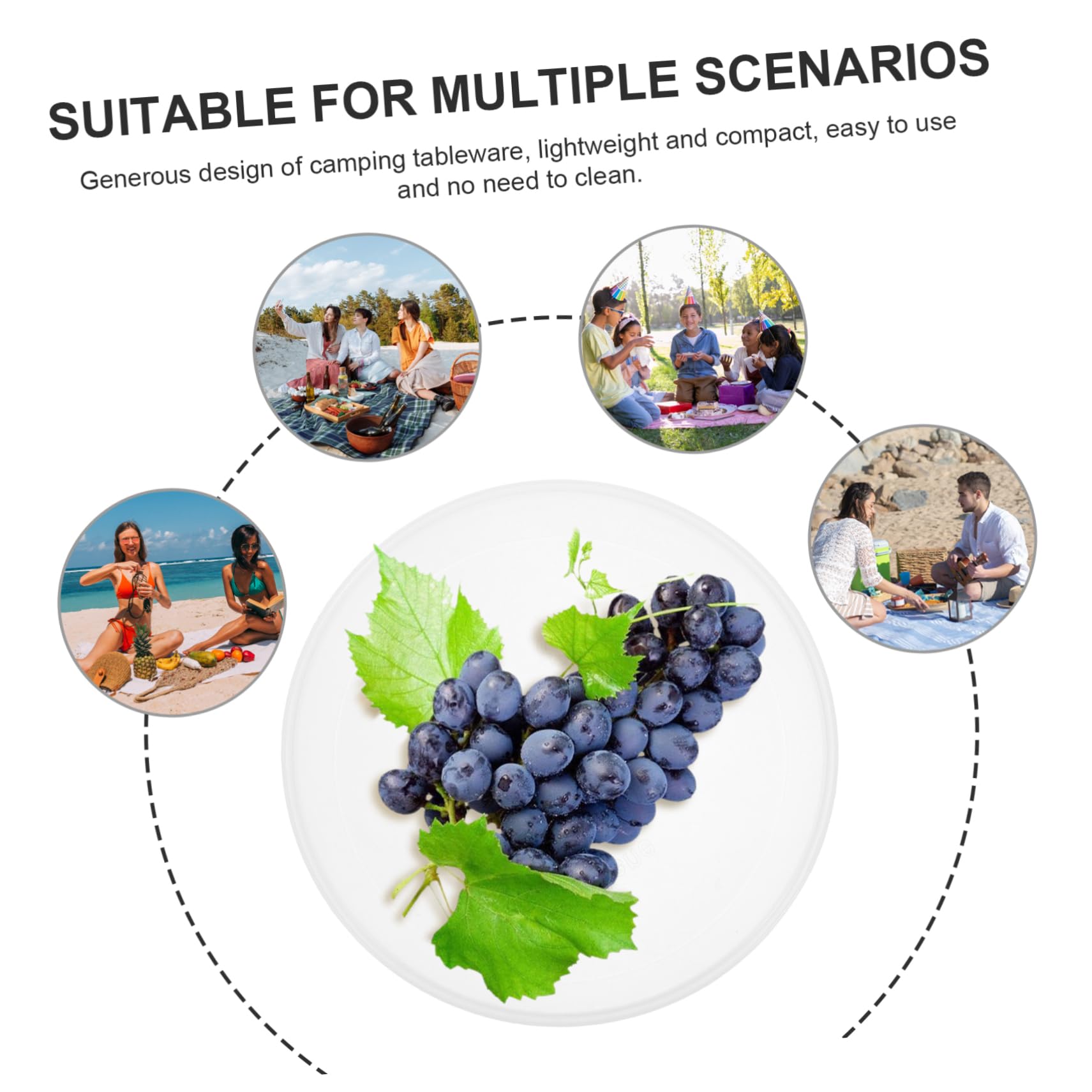 minkissy Convenient 5pc Disposable Camping Plates Plastic Serving Trays for Bbq Snacks and Parties