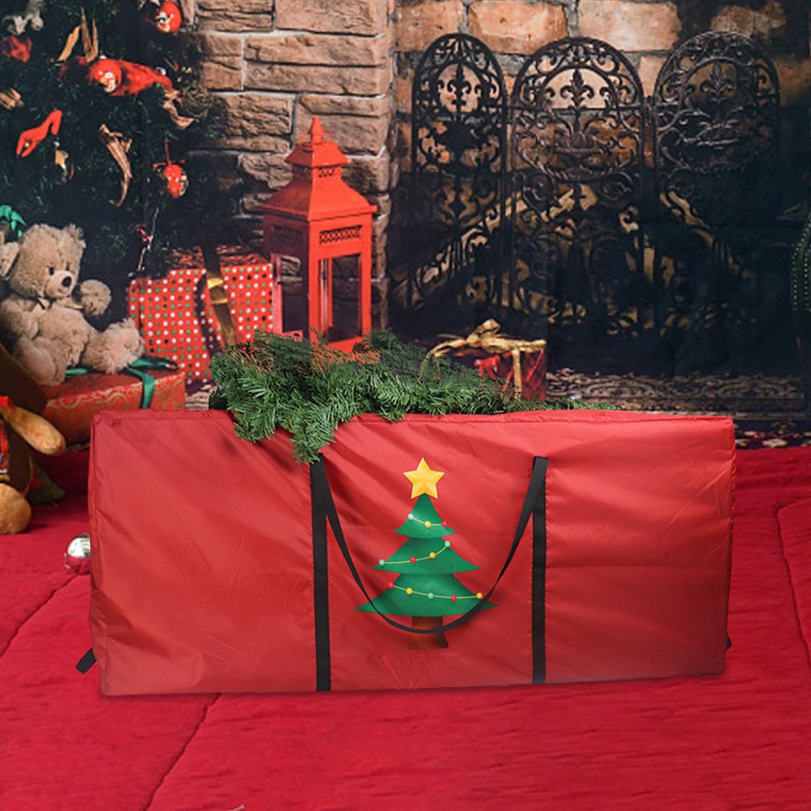 Borsa Portaoggetti per Albero di Natale, Portaoggetti per Decorazioni per Albero di Natale, Trasportino, Addobbi Natalizi, Traslochi per Feste, Ciondo, Albero Rosso