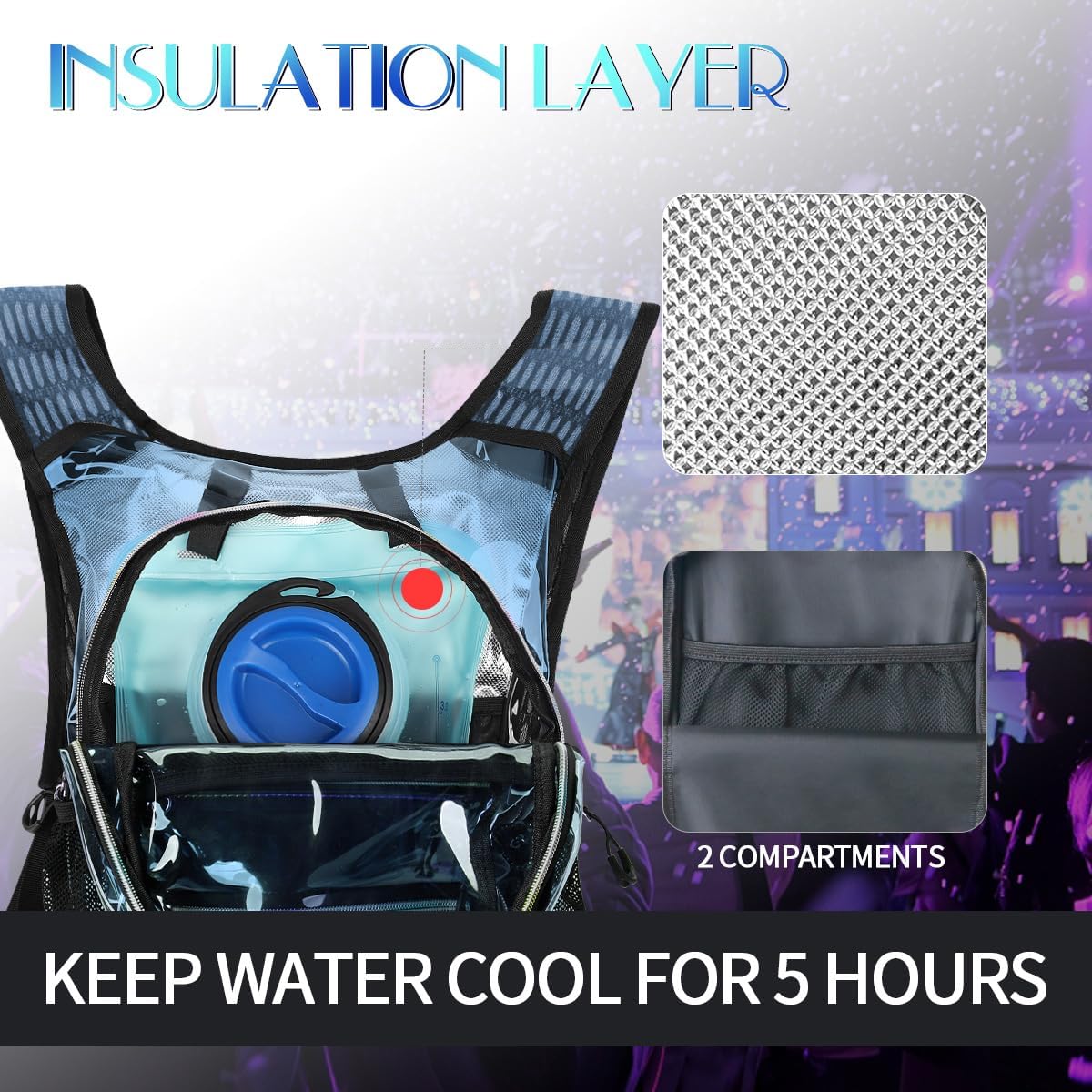 Hydration Pack, Water Backpack with 3L Hydration Bladder Lightweight Insulation, Festival Essential, Rave Hydration Backpack, Hydropack Backpack for Rave, Hiking, Biking, Festival Gear