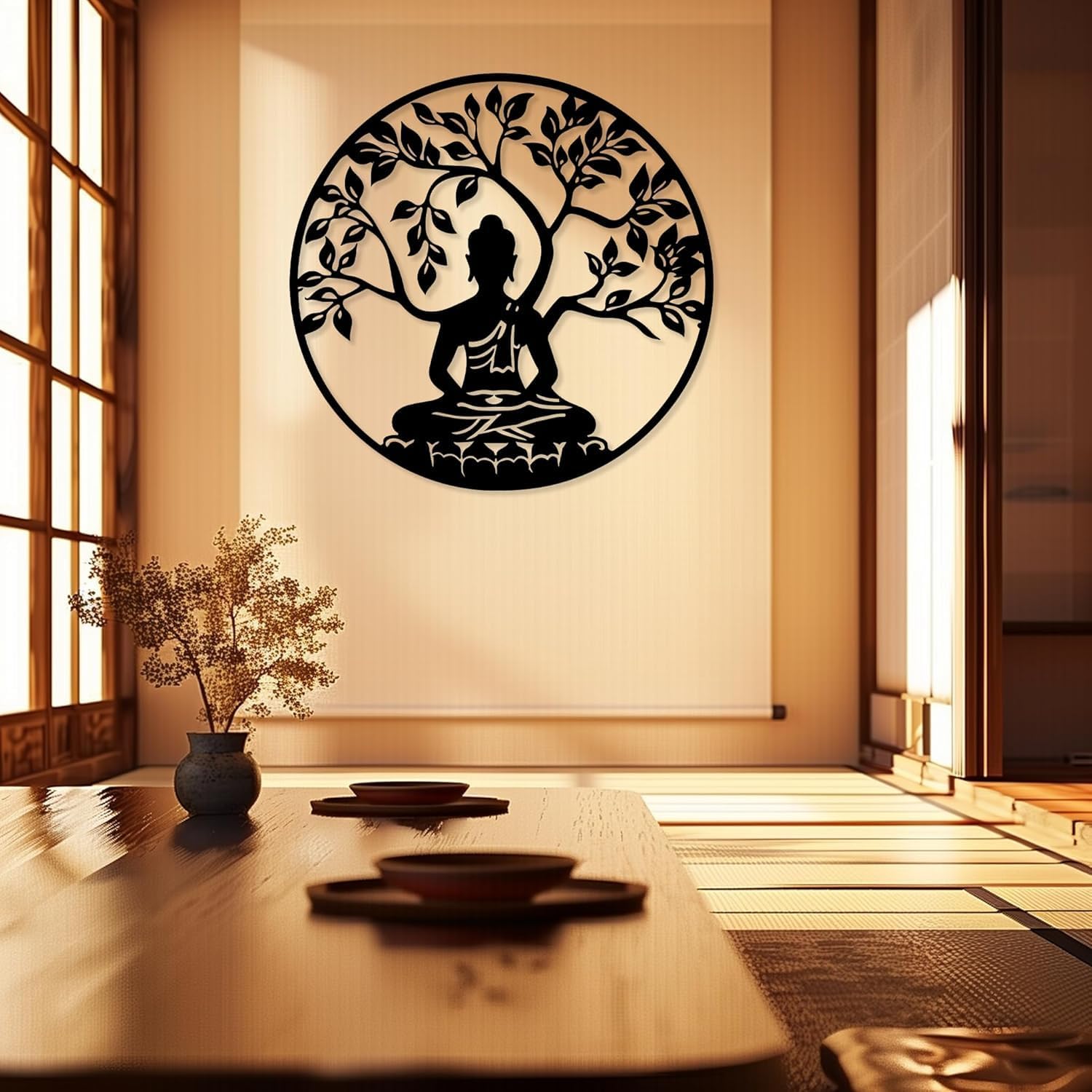 WORGO Metal Buddha Wall Art 27.6x27.1 inch/70x69 cm White