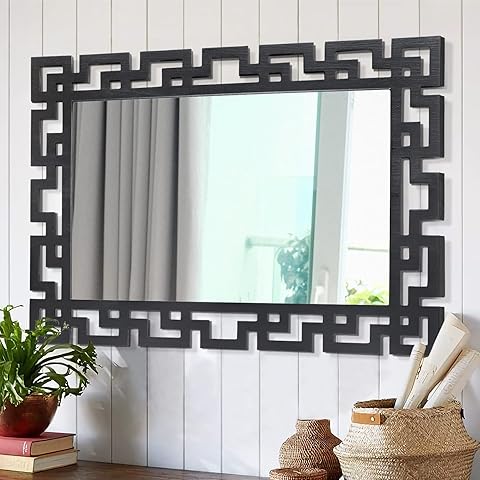 AAZZKANG Espejo decorativo de pared con marco de madera grande de 65 x 45 cm, espejos rectangulares modernos para colgar en dormitorio, sala de estar, baño, pasillo, entrada, color negro