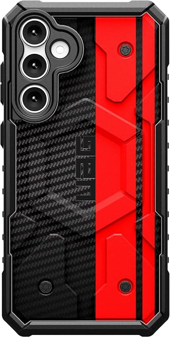 EGO TACTICAL Limited Edition Urban Armor Gear UAG Pathfinder Magnetic Rugged Military Impact Resistant Protective Case for Samsung Galaxy S25 Plus Black Carbon Fiber Red Le Mans Racing Stripes