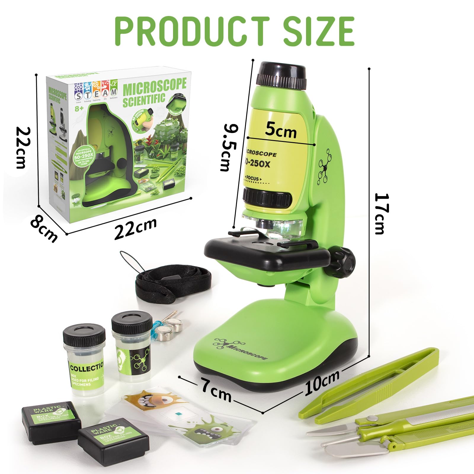 Todeco 50X-250X Microscope pour Enfants, Microscope de Poche et de Table 2 en 1, avec Zoom éclairé par LED, pour Les Enfants, Les étudiants, l'observation microbiologique
