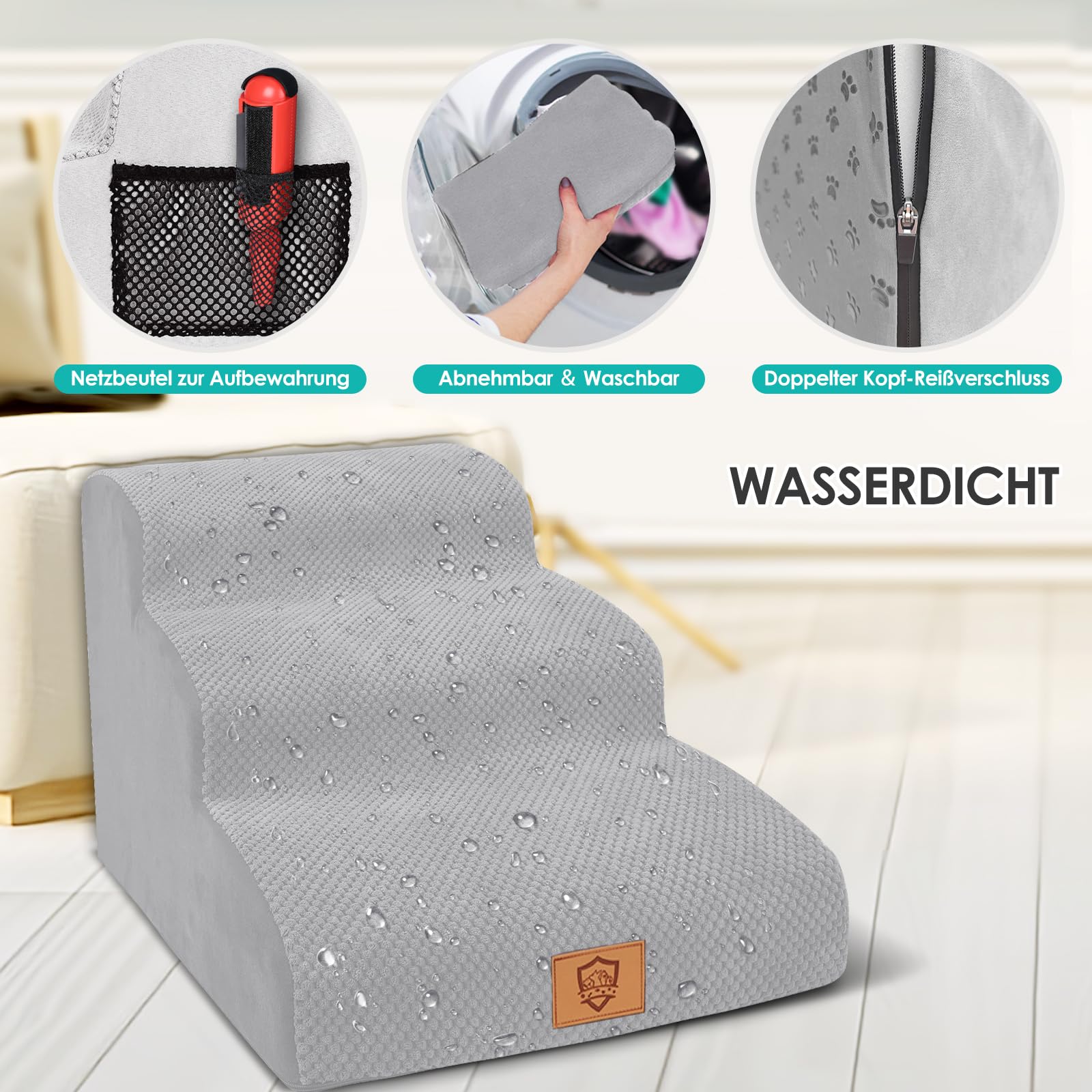 Myiosus Escalera para Perros y Gatos de 3 Peldaños, Escalera para Mascotas Pequeños, Esponja de Alta Densidad para Sofá Cama