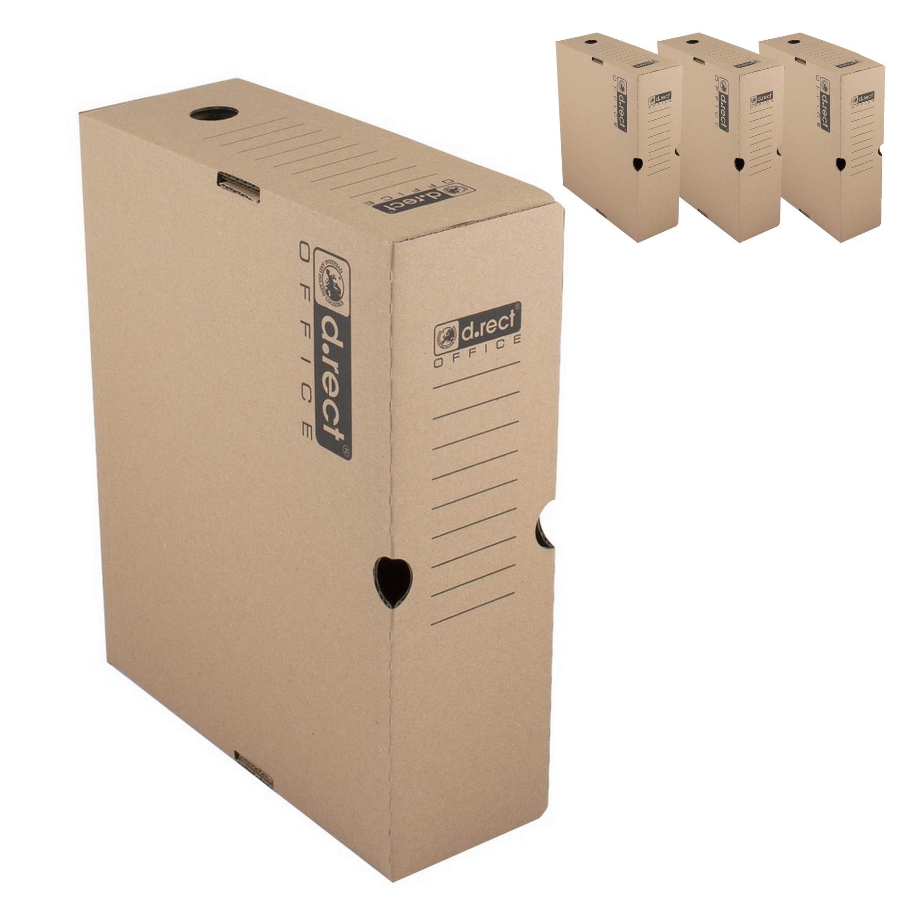 D.RECT KEEP.IT Lot de 4 Boîtes D’archive A4 100 mm – Carton sans Acide 390 g/m² – Avec Poignées de Transport – Certifié FSC