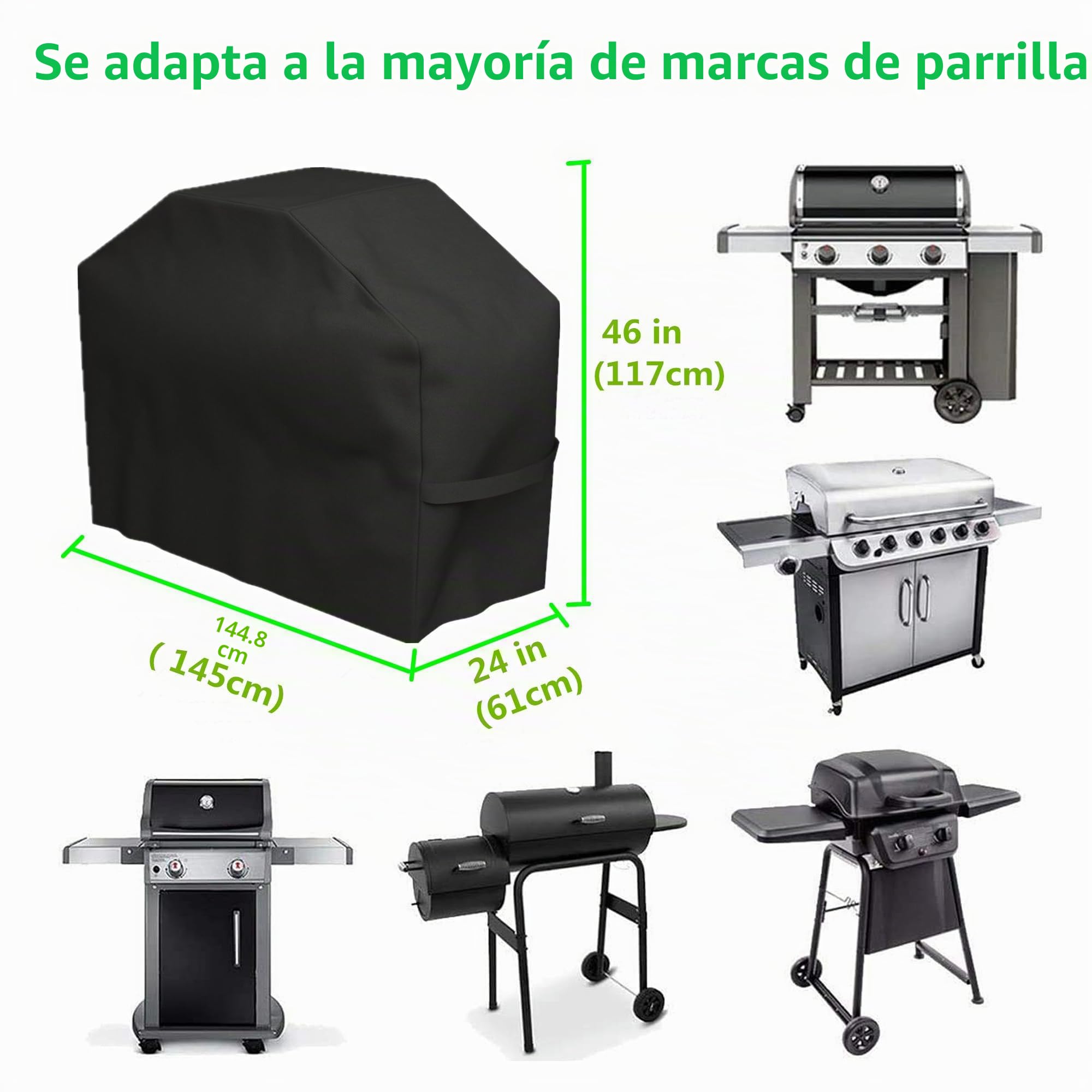 Funda para Barbacoa Impermeable, Cubierta BBQ de Parrilla 210D Oxford Protector, Anti-Viento/Anti-Polvo/Anti-Humedad, Resistente al Desgarro/Agua/Lluvia/Nieve/Sol (145X61X117)