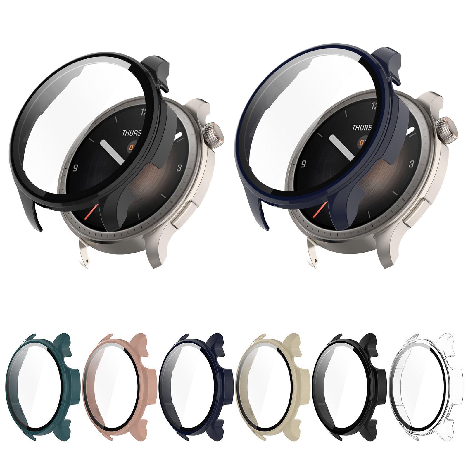 Hard PC Case Tempered Glass Screen Protector Compatible with Amazfit Balance Smart Watch Case Bumper Guard Protective Cover Touch Sensitive Film 2 Pack