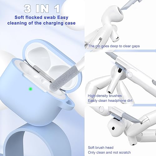 Miniatura 5 de Funda para AirPods de 4 generación 2024, silicona suave de grado militar que absorbe los golpes para AirPods 4 con llavero y kit de limpieza, color