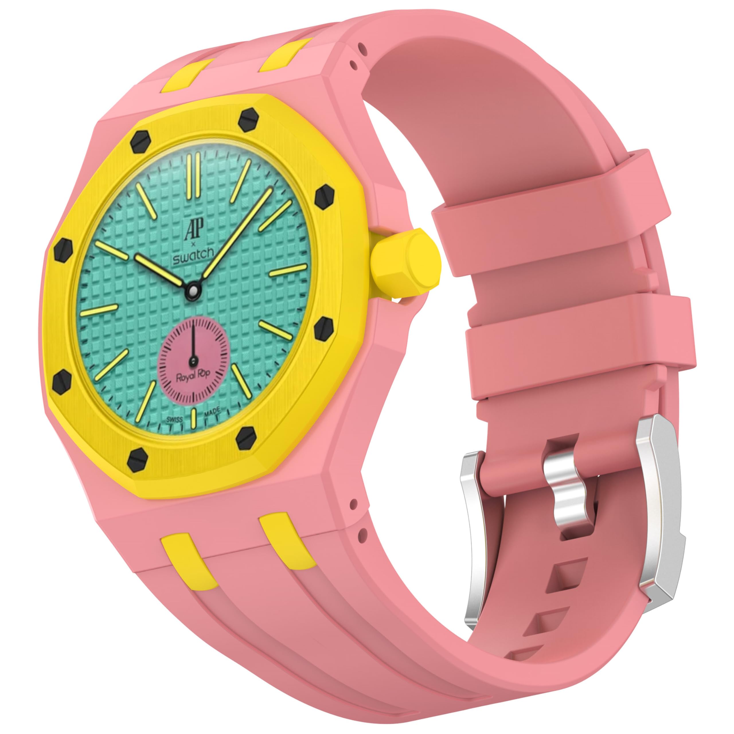 CZhkg Silicone Integrated Bracelets for Swatch Royal Pop Strap, Breathable Watch StrapArmband Sport Watchbands Wristband Quick Release Bands for Swatch Royal Pop Watch (pink yellow)