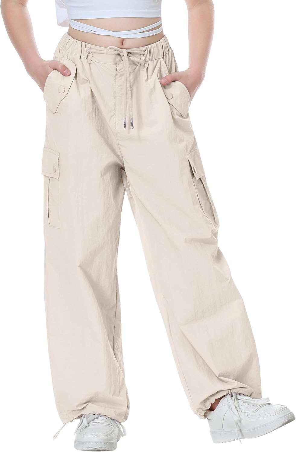 Rolanko Parachute Pants for Girls Y2K Cargo Trousers with Pockets Harajuku Jogger Pants Kids 4-14 Years