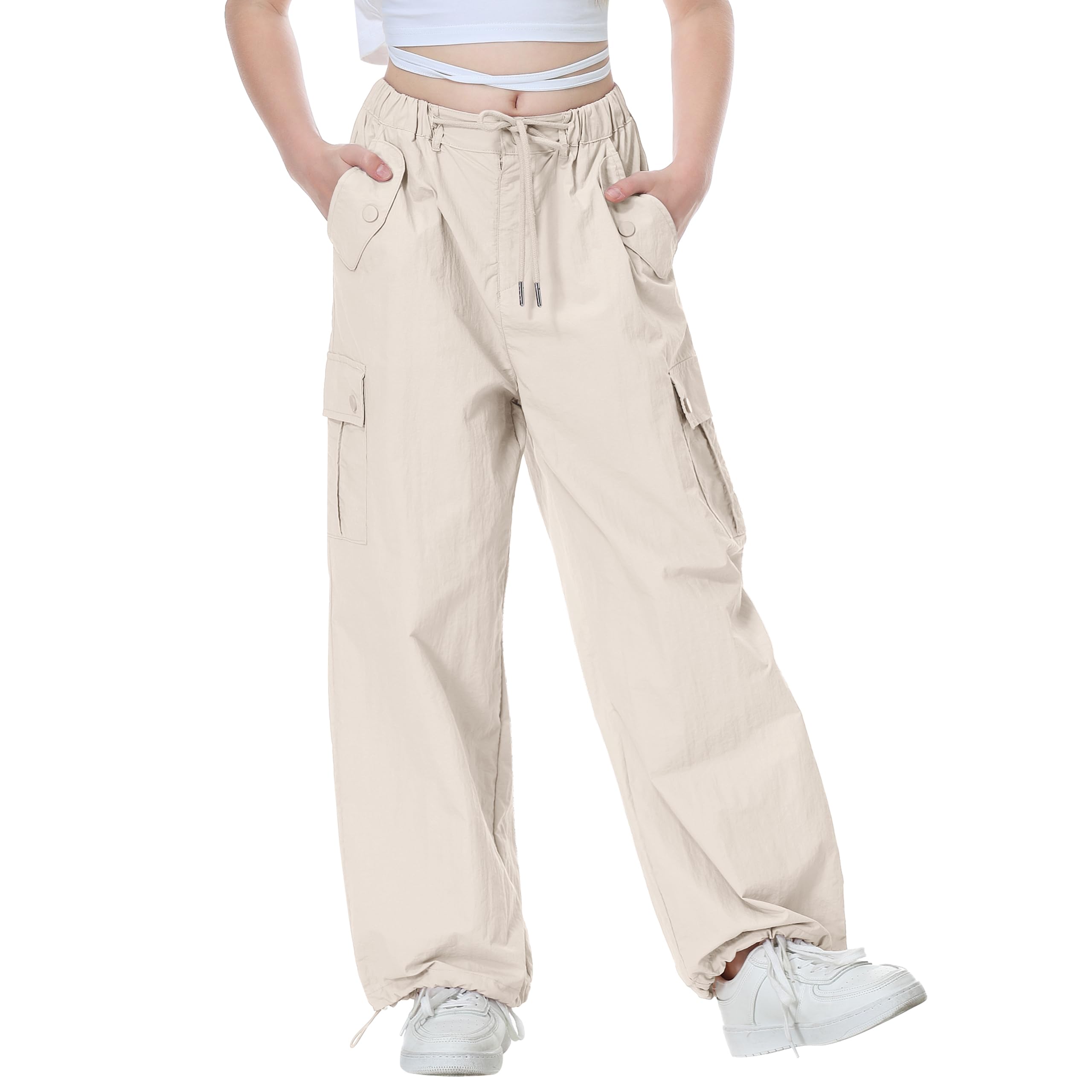 Rolanko Parachute Pants For Girls Y2k Cargo Trousers With Pockets