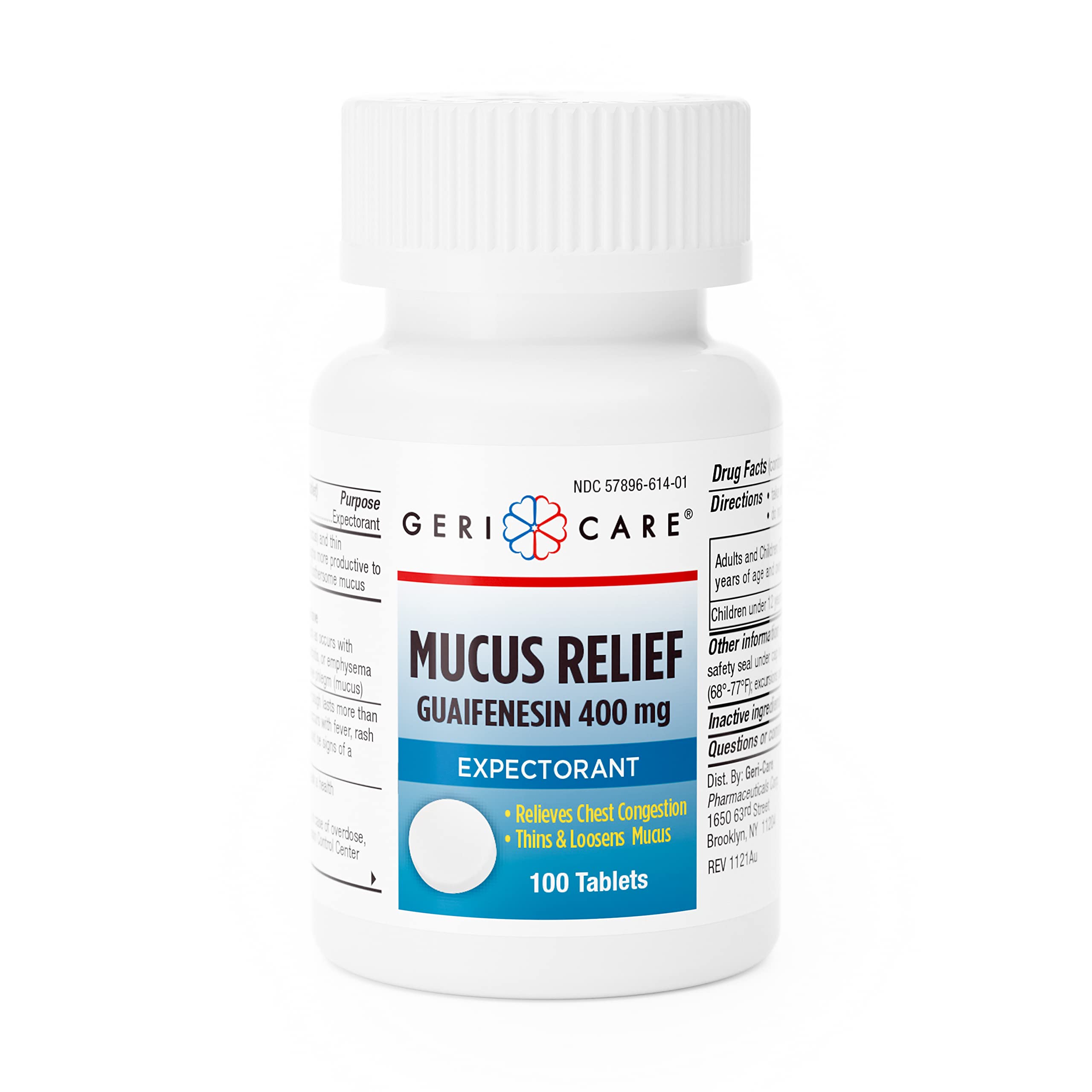 Mucus Relief Tablets by Geri-Care | Expectorant for Chest Congestion Relief | Guaifenesin 400mg | 100 Count Bottle