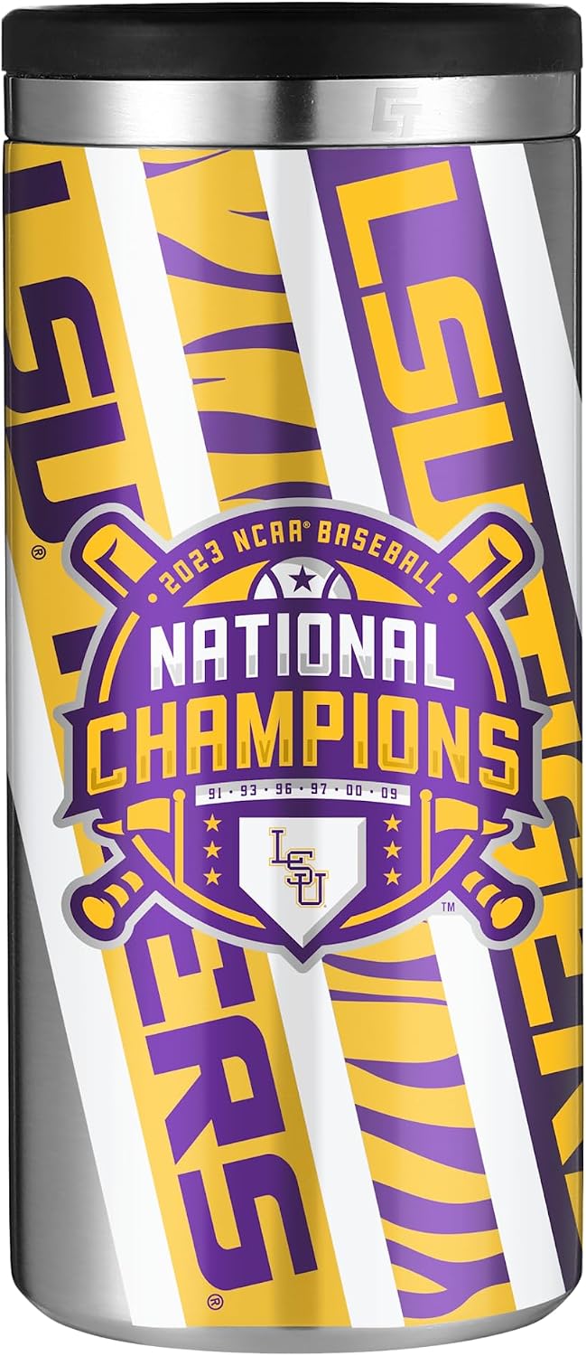 Gametime Sidekicks LSU Stainless Steel Skinny Can - Officially Licensed, 18/8 Stainless Steel, Double-walled, Vacuum-insulated - 2023 Baseball National Champions