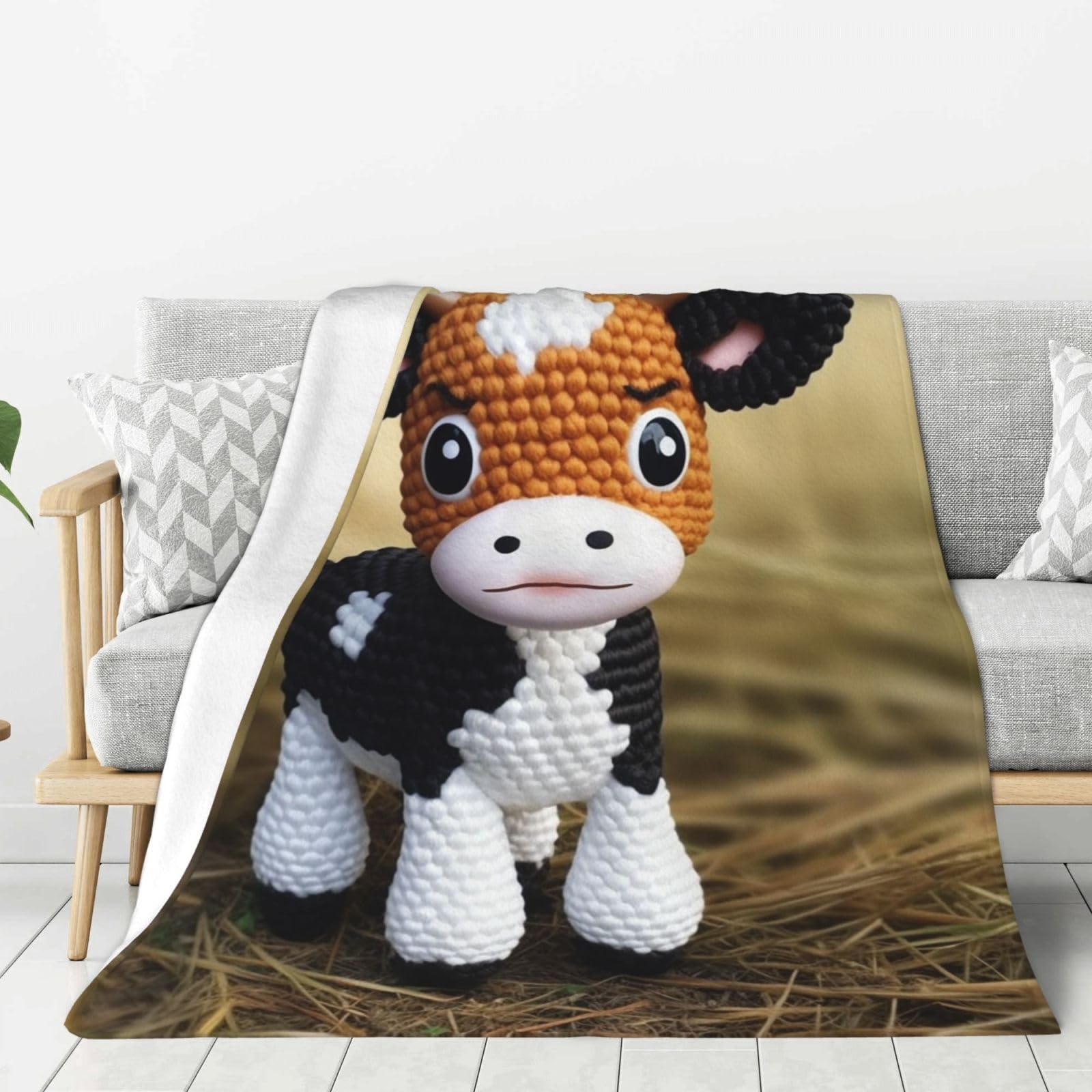 Cute Little Cow Calf Pattern Throw Blanket Plush Flannel Fleece Blanket, Soft Lightweight Cozy Blankets 80"X60" for Bed Couch Sofa Travel