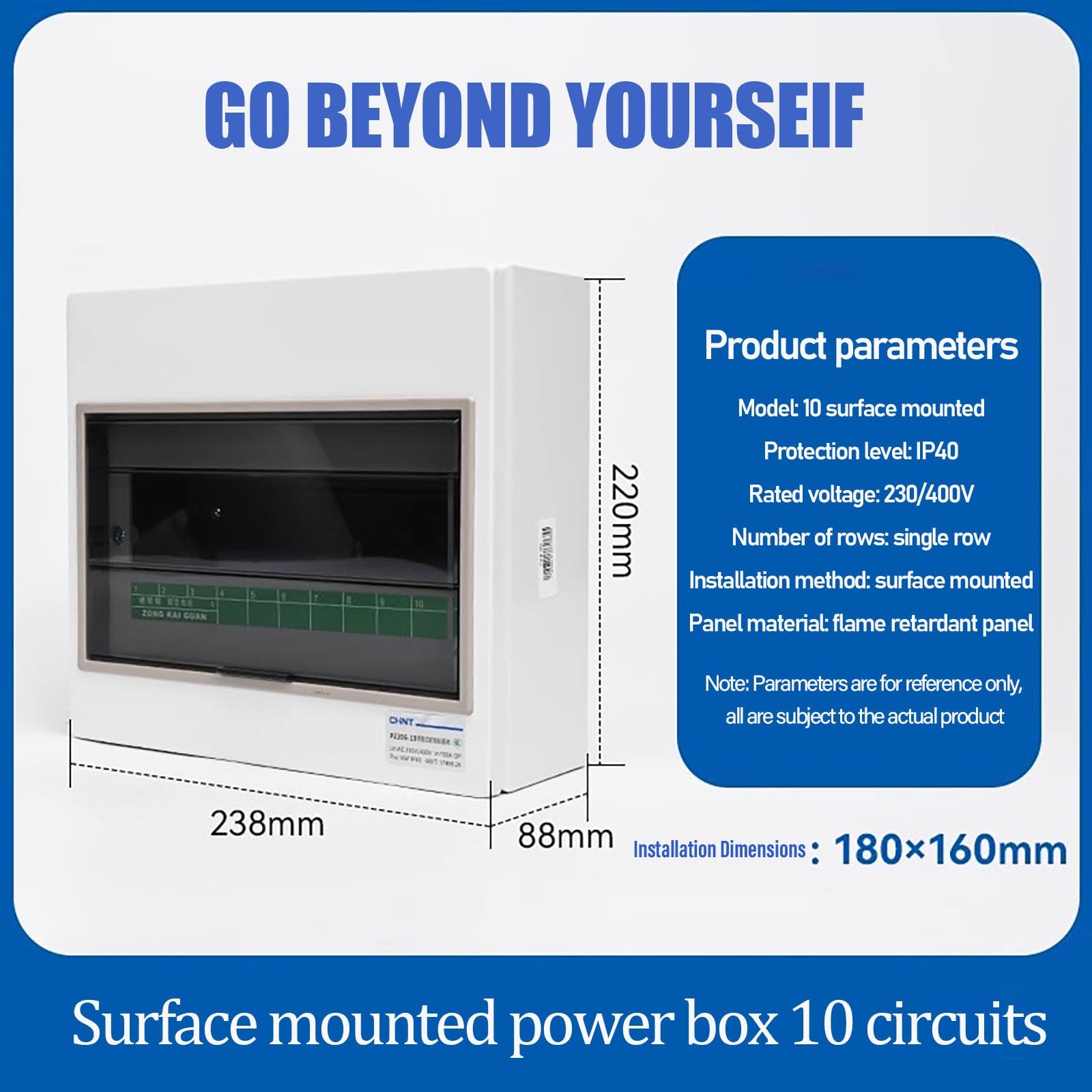 Coffret De Distribution En Saillie/encastrable IP40 10/12/15 Voies | Panneau Ignifuge Simple Rangée 230/400 V | Armoire Électrique Étanche À La Poussière Et Aux Éclaboussures(10WAY,Surface-Mounted)