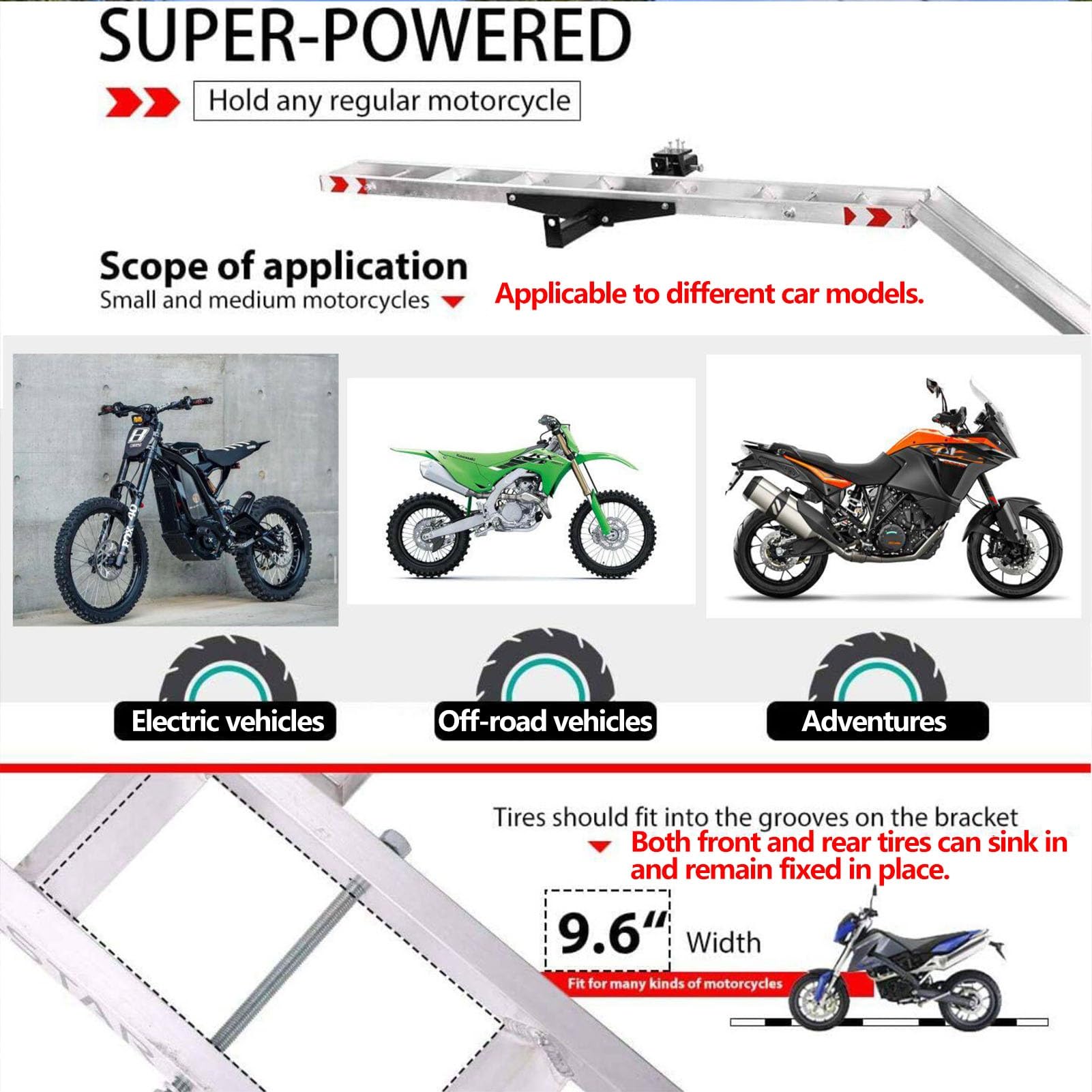 500-Pfund-Motorradträger mit Rampe, Leichter Aluminium-Dirtbike-Anhänger mit Ratschengurten und Stabilisator, Anhängerkupplungs-Rollerträger für SUVs und Pickups inklusive
