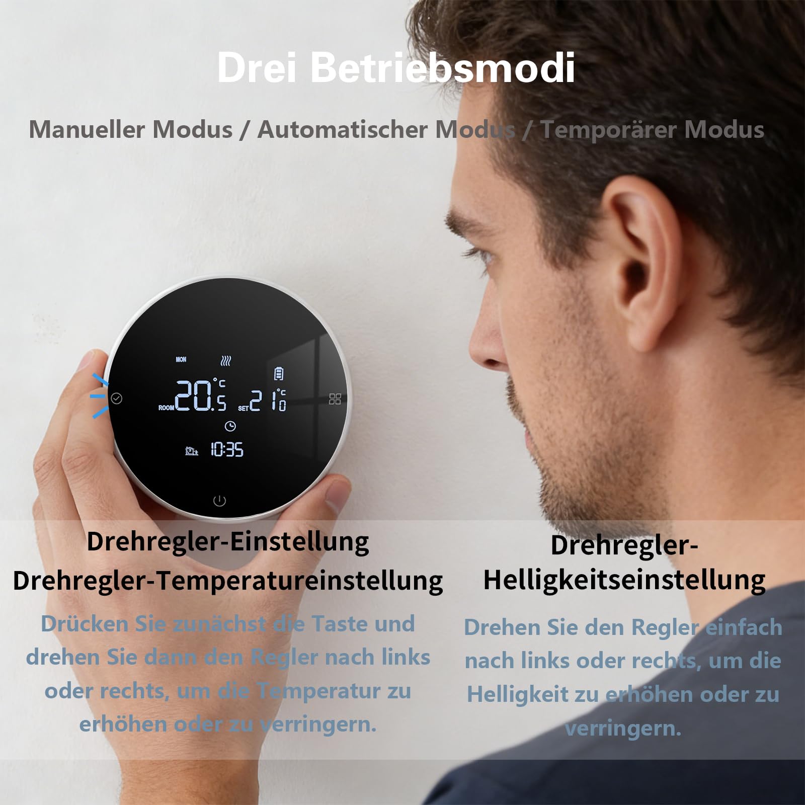 Thermostat Fussbodenheizung Smart für Wasser Fußbodenheizung und Gaskessel | Mit Empfänger Digital Kühlen/Heizen Wlan Programmable Tuya Smart Raumthermostat Boiler/Wasser fur Alexa/Google Assistant,3A