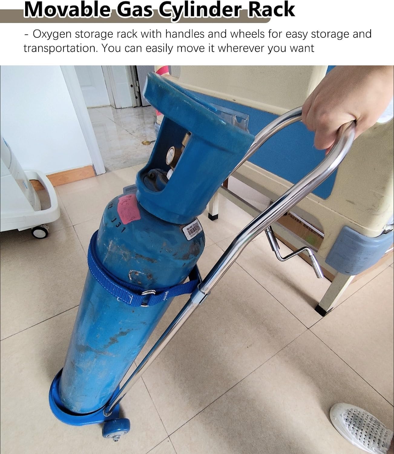 Genérico Carro para Cilindros de oxígeno con Correa de Nailon y Ruedas silenciosas, Carro portátil para Tanques de oxígeno con asa, Compatible con Cilindros de oxígeno de tamaño D/E para us