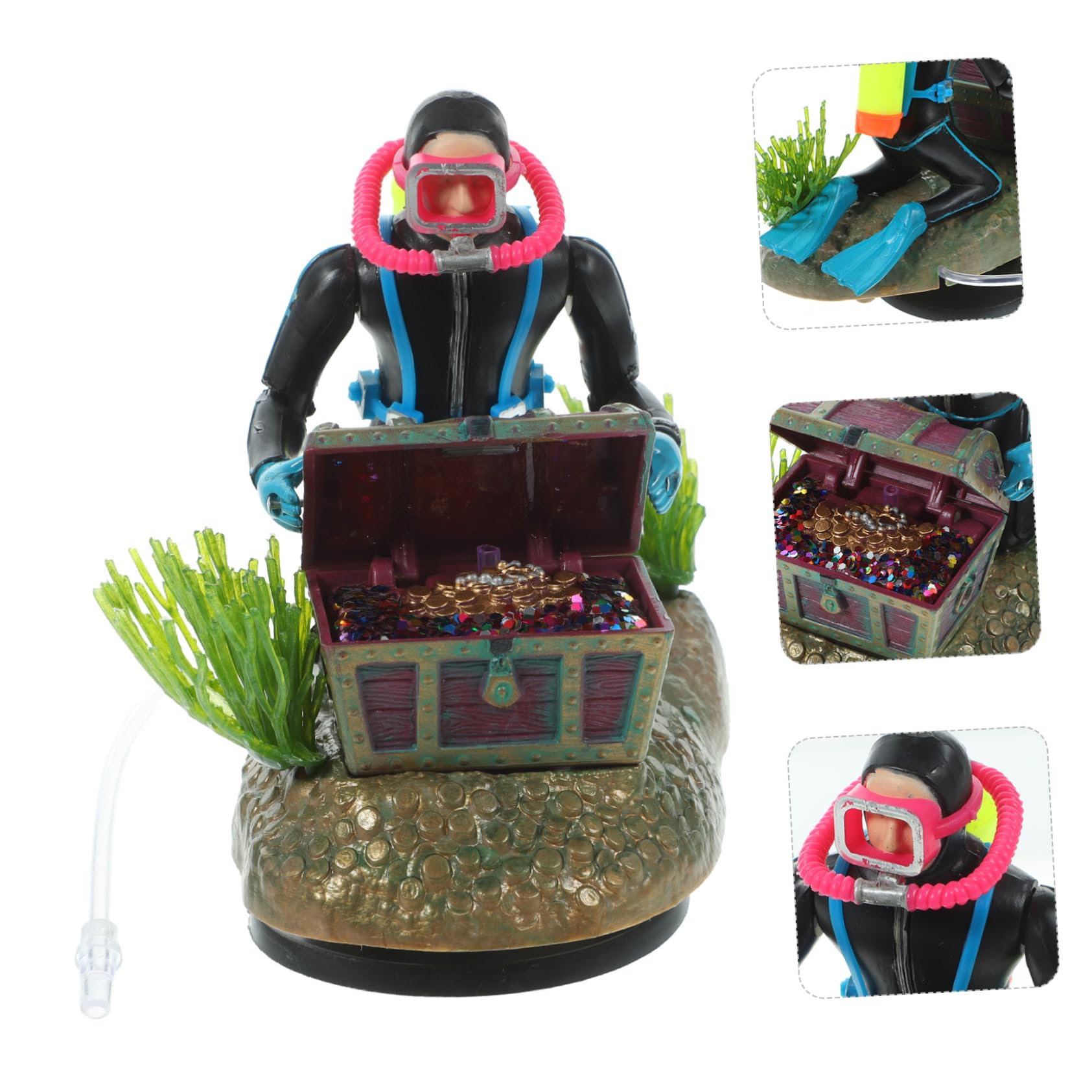 POPETPOP 2 Ensembles Fish Tank Treasure Chasse Grenouille Figurine D'aquarium Titulaire Décorations Remplisseur D'aquarium Ornement De Plongeur Flottant Ornement D'aquarium Usine Plastique