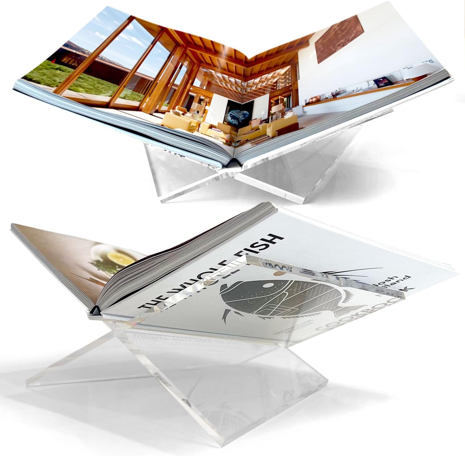 Large Clear Acrylic Book Stand, 12.5" x 9.5" x 5.5”, Acrylic Book Holder, Open Bookstand for Display and Reading Cookbooks, Art Books, Bibles, Magazines - Home and Office