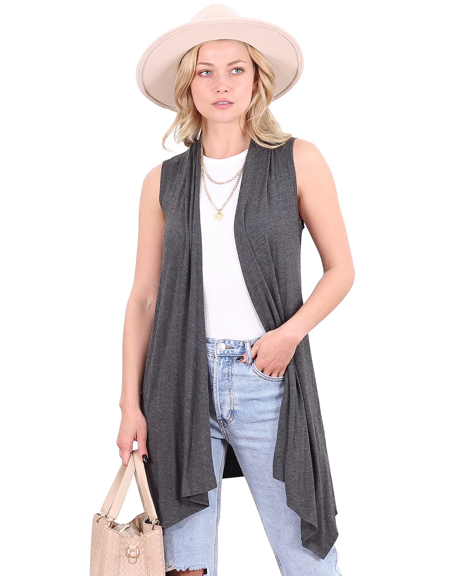 PopanaWomens Long Sleeveless Summer Cardigan Vest Lightweight Duster Cardigans Plus Size Made in USA