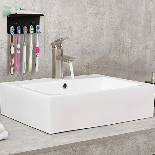 Vista 4 de Linkidea Soporte para cepillo de dientes montado en la pared para ducha, autoadhesivo de aluminio, 5 ranuras, cepillo de dientes y pasta de dientes