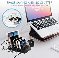 Stație de încărcare USB PRITEK cu 6 porturi, cu încărcare rapidă de 5V 3A și porturi de încărcare de 5V 2.4A, cu 8 cabluri USB scurte pentru telefoane și tablete 5