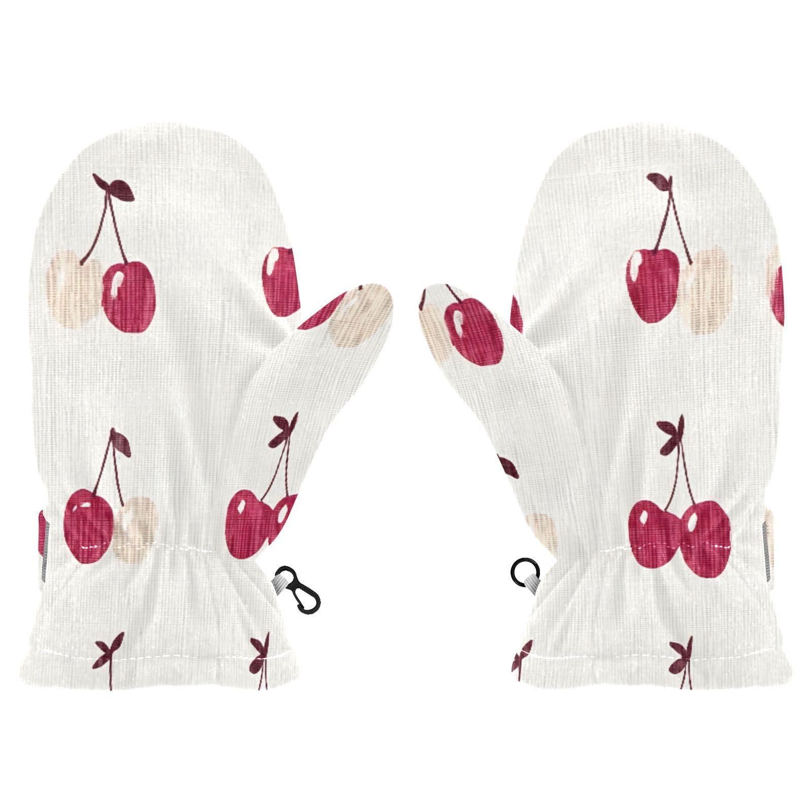 Kid's Winter Gloves Children Warm Gloves Grey Red Cherry Checked for Boys Girl Age 4-6 Years