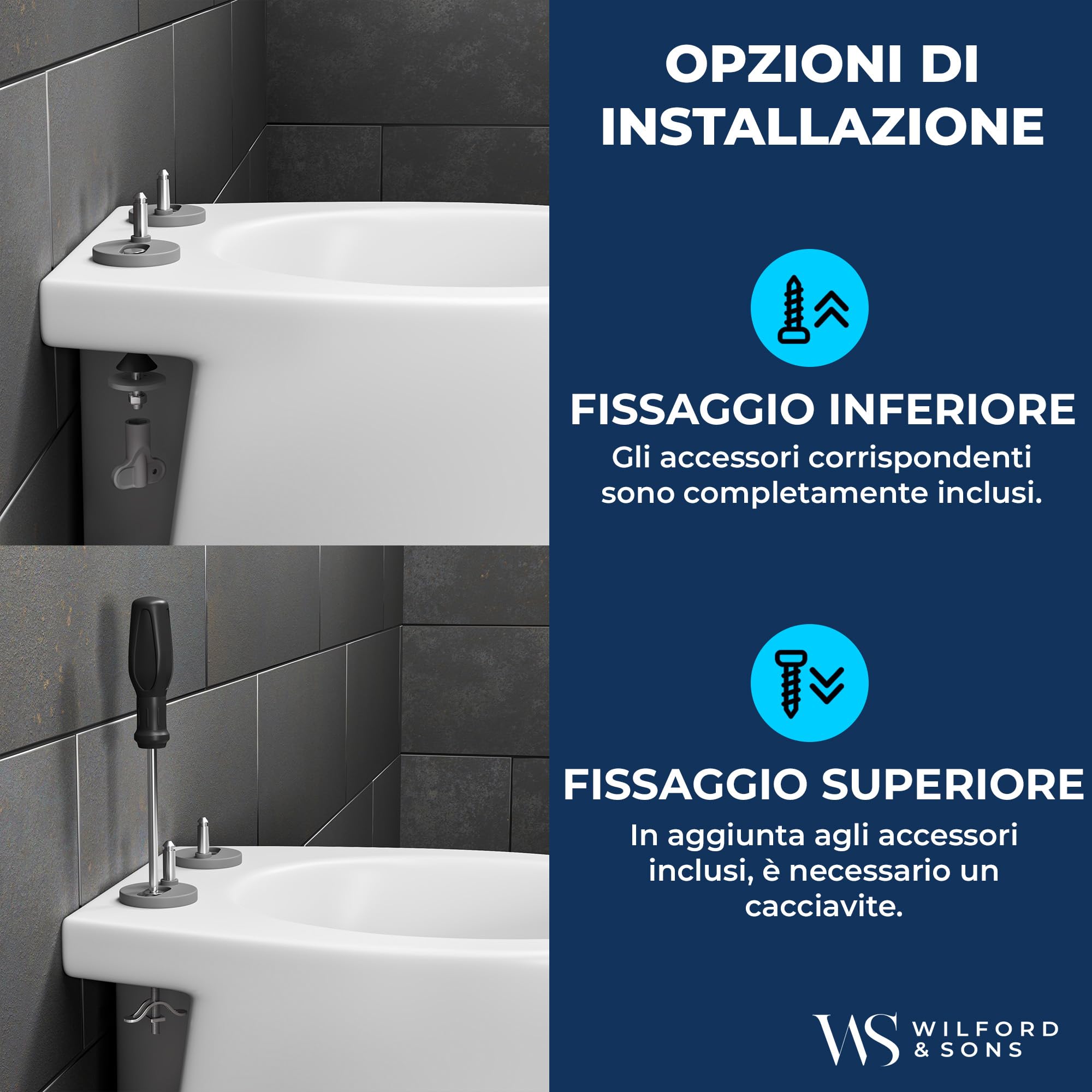 Wilford & Sons PREMIUM Coperchio del WC - Sedile WC con Chiusura Ammortizzata - Copriwater D-Form Bianco - Sedile del water di alta qualità - Sedile WC removibile - Sedile per toilette in Duroplast