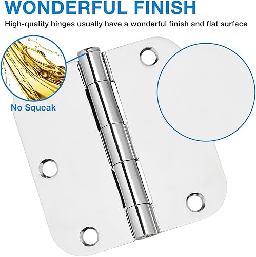 Miniatura 3 de Paquete de 12 bisagras redondeadas para puerta de 3.5 pulgadas, 58 pulgadas, bisagras cromadas pulidas de radio para puertas interiores, dormitorio,