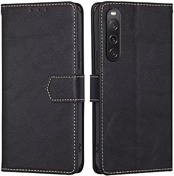 RankOne Flip Wallet Case for Smartphone, Compatible with Sony Xperia 10 V 6.1" Inches, PU Leather Phone Cover Sleeve Holster - Black