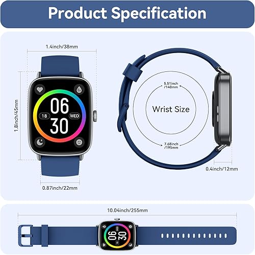 Miniatura 9 de Reloj inteligente para mujereshombres, Android y iPhone, pantalla táctil de 1.85 pulgadas, rastreador de fitness con respuestahacer llamadas, IP68