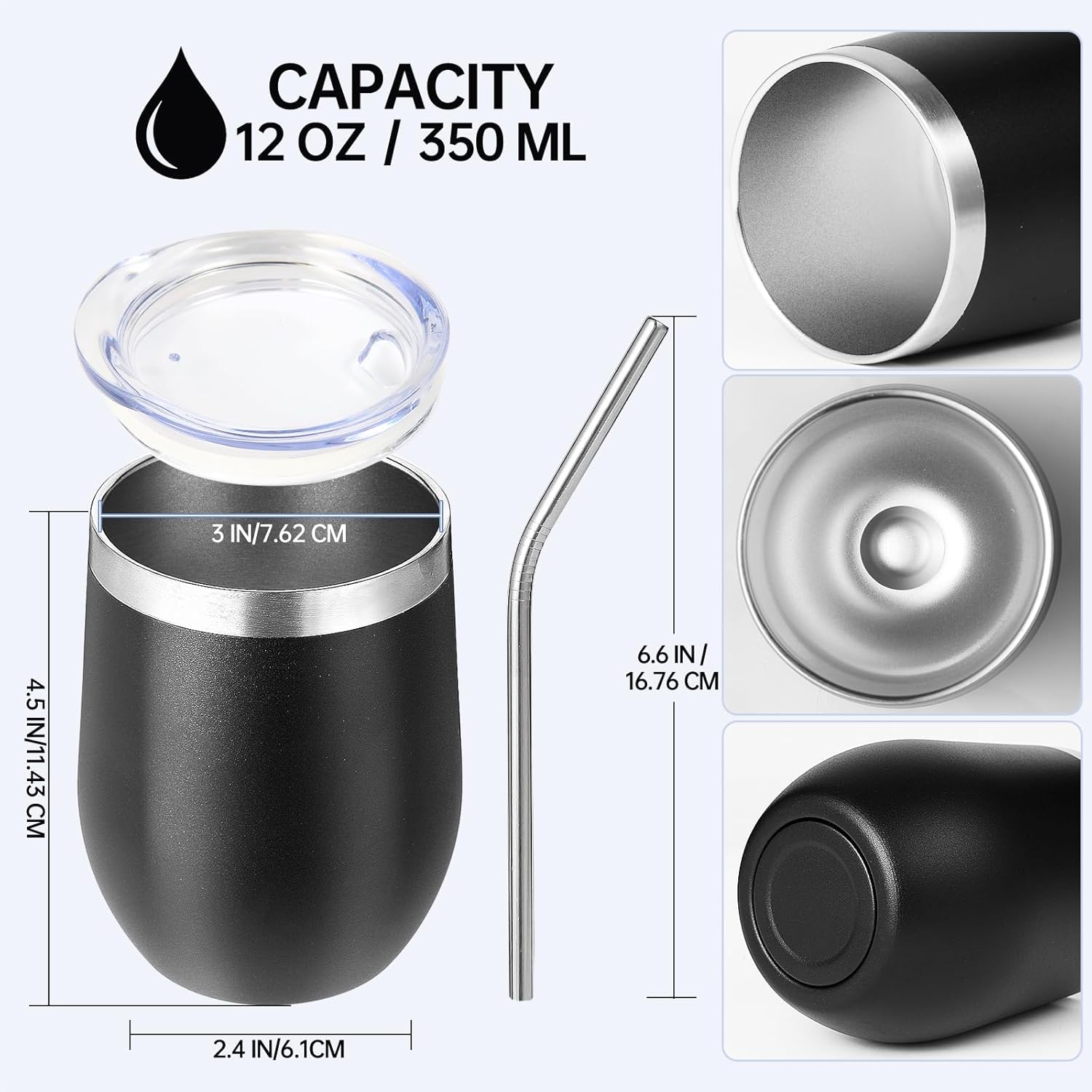 Volhoply 12oz Stainless Steel Wine Tumbler with Lid Bulk 8 Pack,Double Wall Vacuum Stemless Wine Glasses,Reusable Metal Travel Coffe Mug with Straw,Insulated Cups Gifts for Women,Christmas（Mix,8 Set） - Image 2