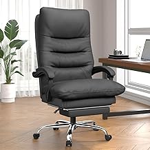 Naspaluro Silla de Oficina con Reposapiés, Silla de Escritorio con Cojín de Doble Capa, Respaldo Alto, Silla Ejecutiva con Función Reclinable, Giratoria 360°, Cuero PU, Silla de Ordenador 150 KG Negro