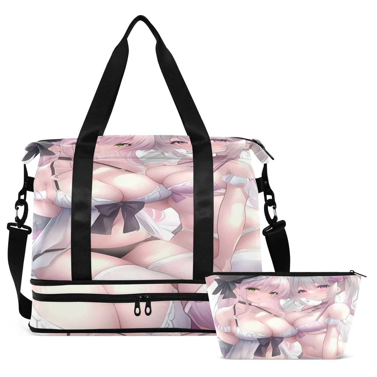 Sexy Anime Girl Axotic Suit Travel Hand Bag with Wet Pocket Adjustable Strap Gym Duffel Bag for Travel Waterproof for men women