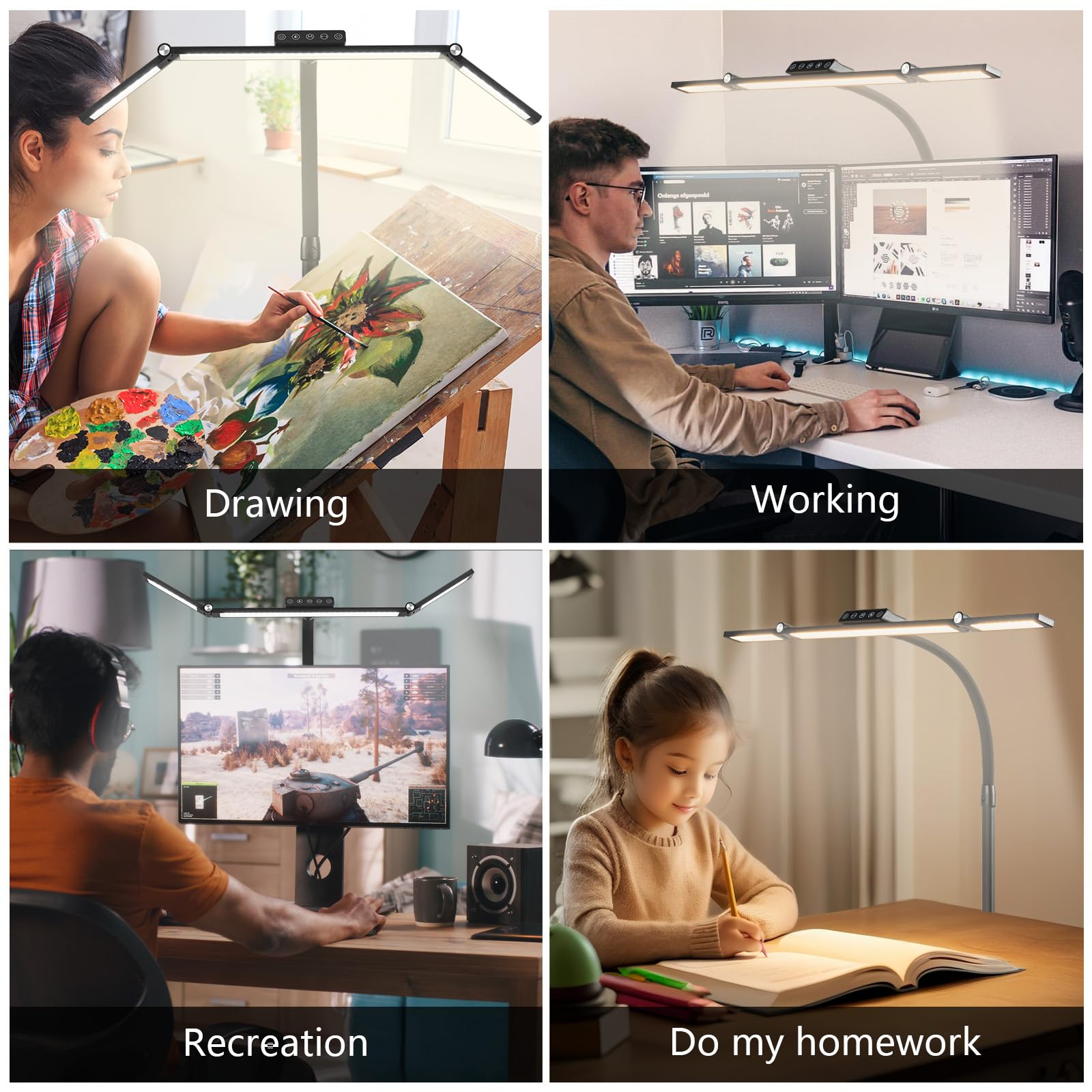 Lampada da Scrivania a LED, 24W Doppia Testa Luce per Monitor PC, Super Larga e Luminosa, 5 Temperatura Colore e 5 Livelli Luminosità