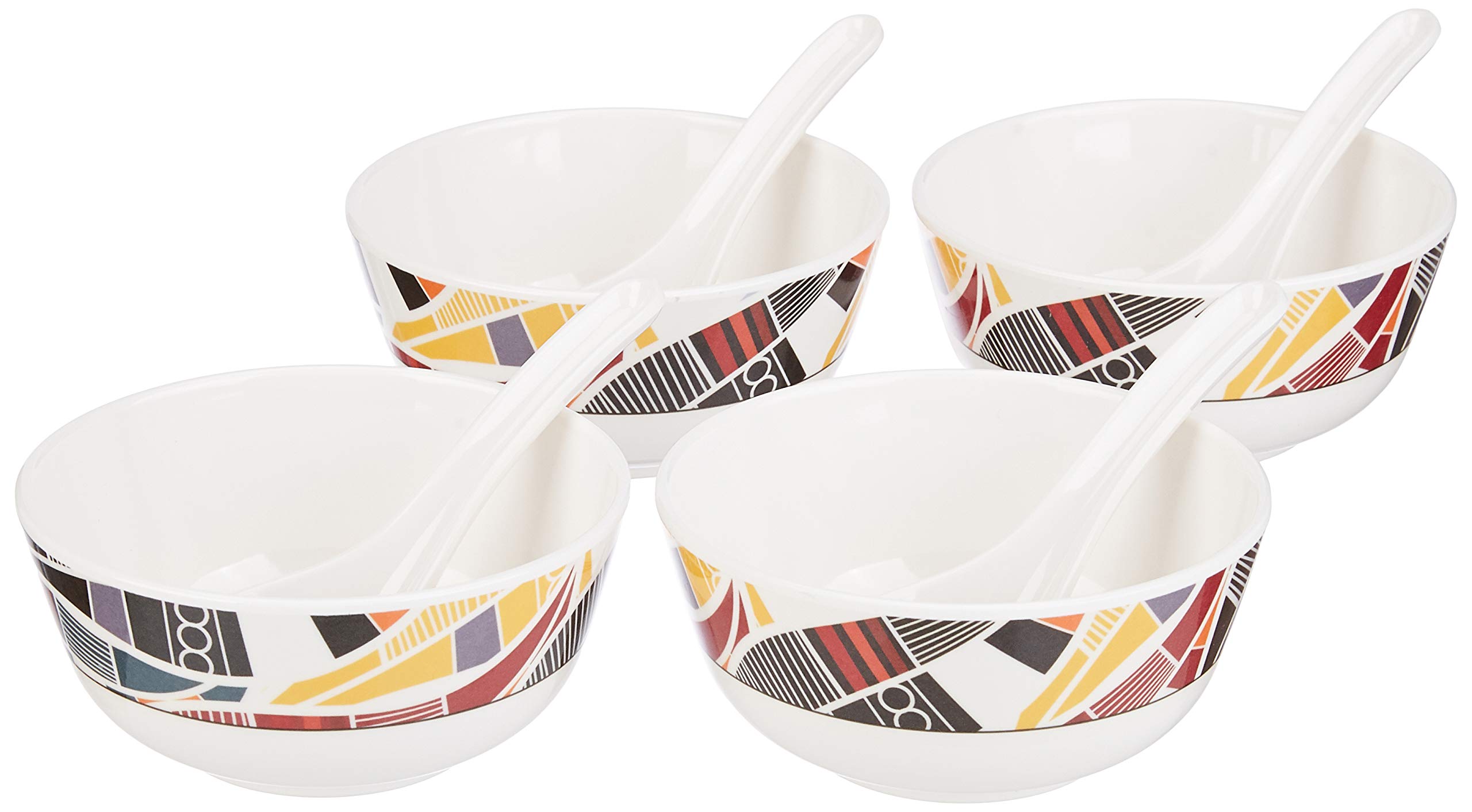 Amazon Brand - Solimo Set Of 4 Glass Soup Bowls With 4 Spoons (11.5 Cm, Transparent), 300 Milliliter - 300 Ml