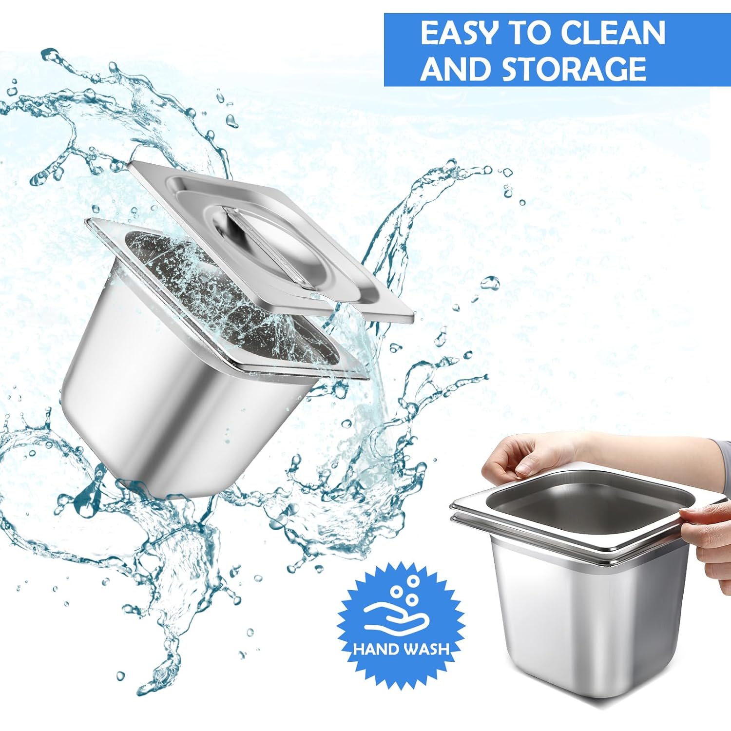 Maxcheck 12 Pcs Stainless Steel Hotel Pan with Lids 1/6 Size Chafing Steam Table Catering Pans with Notched Cover Commercial Stackable Metal Steamer for Buffet Party Storage Food(5.9 Inch)