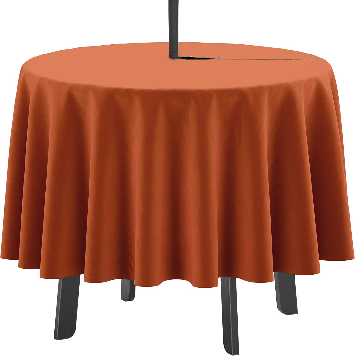 Indoor/Outdoor Round Tablecloth 58 Inch Round Tablecloth with Umbrella Hole & Zipper, Waterproof Patio Table Cloths, Spring/Summer Table Covers for Backyard/BBQs - Orange