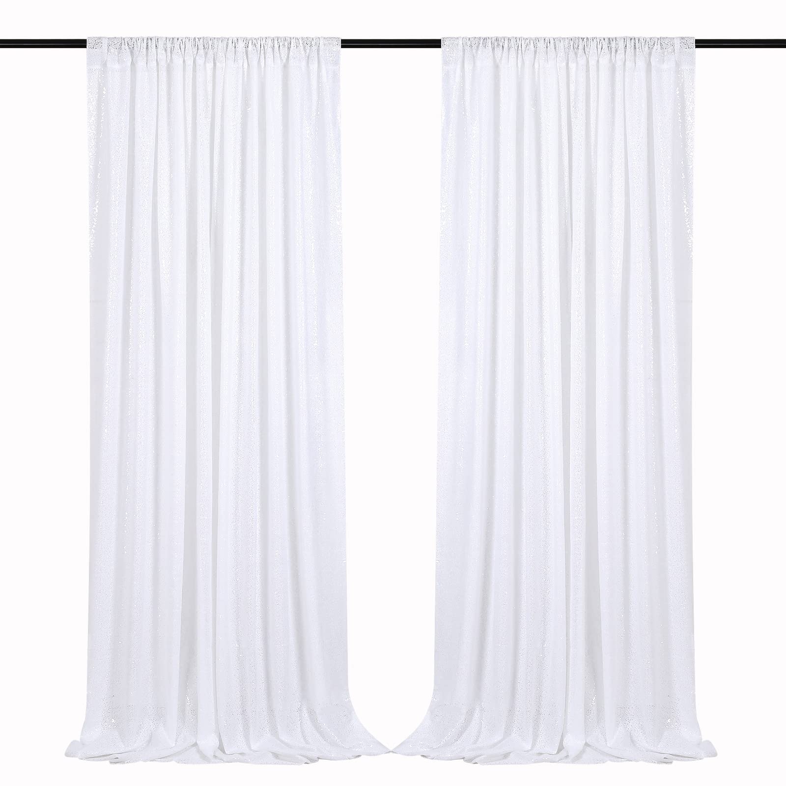 B-COOL White Backdrop Sequin Curtains 2 Pieces 2FTx8FT Backdrop Curtain Sparkly Photo Backdrop for Birthday Party Wedding Backdrop Drapes