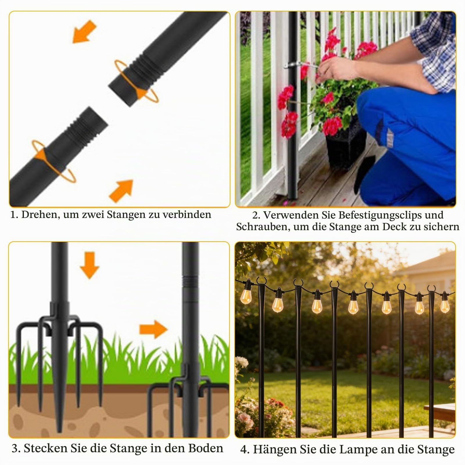 6Pack String Light Poles, 3M/10FT Lichterkettenstangen Lichterkettenmast Außen mit Gabel, Lichterketten Halterung für Draußen, Patio, Deck, Hinterhof, Garten, Party, Hochzeit