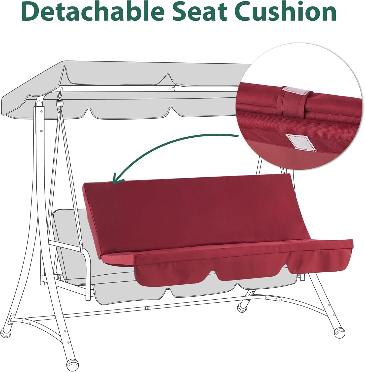 MCombo 3 Seat Patio Swings with Weather Resistant Steel Frame Adjustable Canopy, Reclining Outdoor Porch Swing with Cushion for Backyard, Porch Lawn, Poolside, Balcony 4089 (Burgundy)