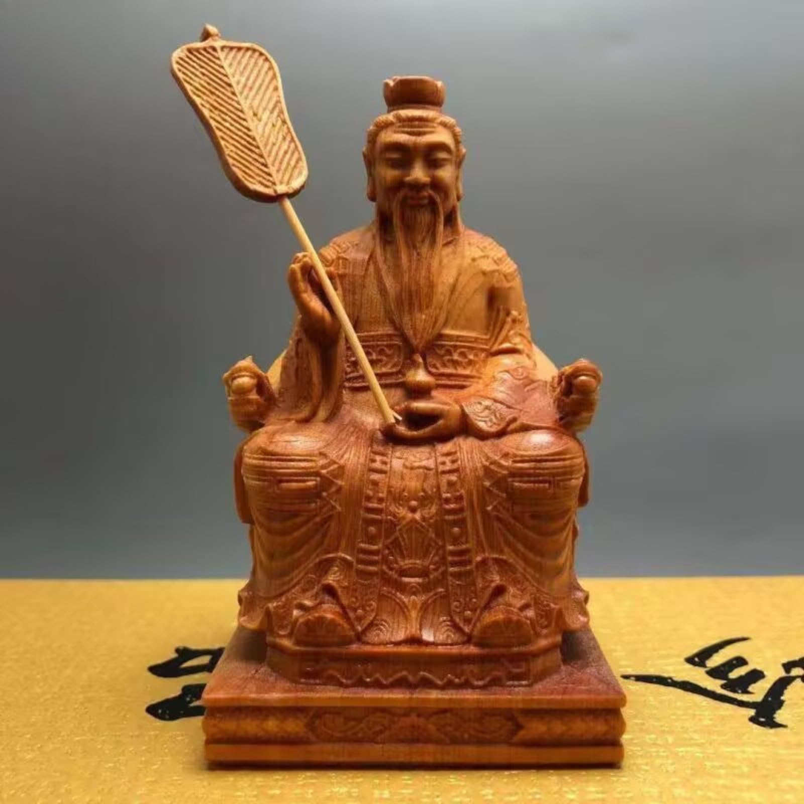 Aottsd Grain Wenchang Dijun Figurine Boxwood Study Room Auspicious Small Desktop Decor 6Cm