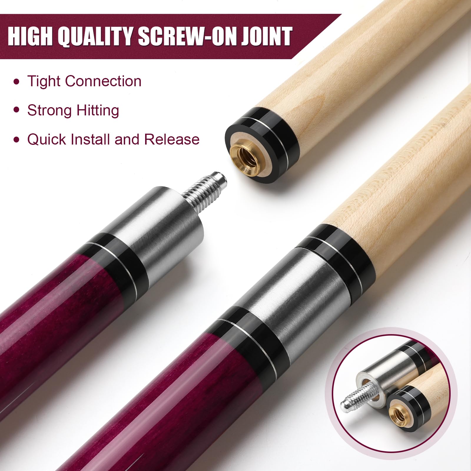 Billard Queue, 58'' 20oz Pool Queue Kanadischer Ahorn Pool Cue 13mm Spitzen für Professionelle Billardspieler, Queue Stick für Billard Tisch Sport