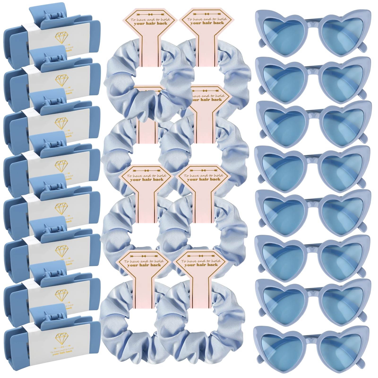 Bridesmaid Scrunchies Proposal Gifts 4.1inch square Hair Claws Bachelorette Hair Clip heart sunglasses Girls gift for Wedding Party Favors (Dusty Blue